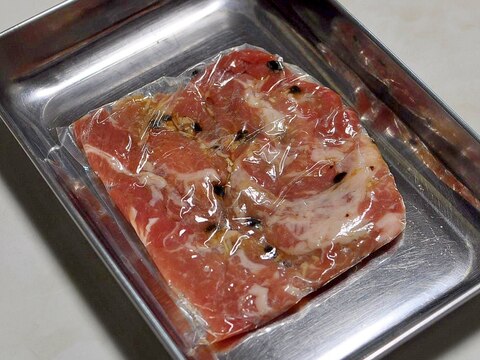 下味冷凍◇豚薄切り肉の豆鼓にんにく漬け